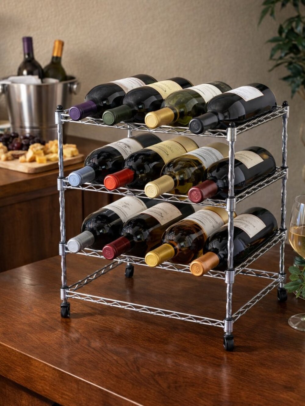Set of 2 Stainless Steel Rolling Wine Racks